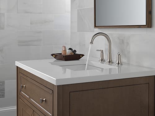 Delta Saylor Brushed Nickel Bathroom Faucet 3 Hole, 8 Inch Widespread Bathroom Sink Faucet for Vanity, Metal Push-Pop Drain Assembly, Stainless 3535-SSMPU-DST by DELTA - Image 2