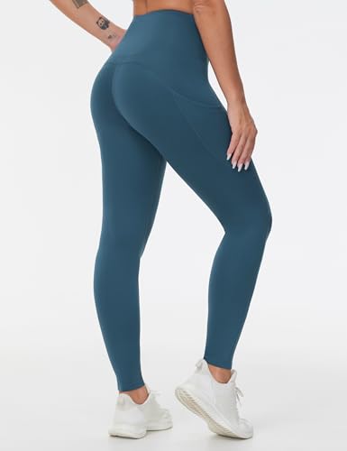 Image of THE GYM PEOPLE Thick High Waist Yoga Pants with Pockets, Tummy Control Workout Running Yoga Leggings for Women
