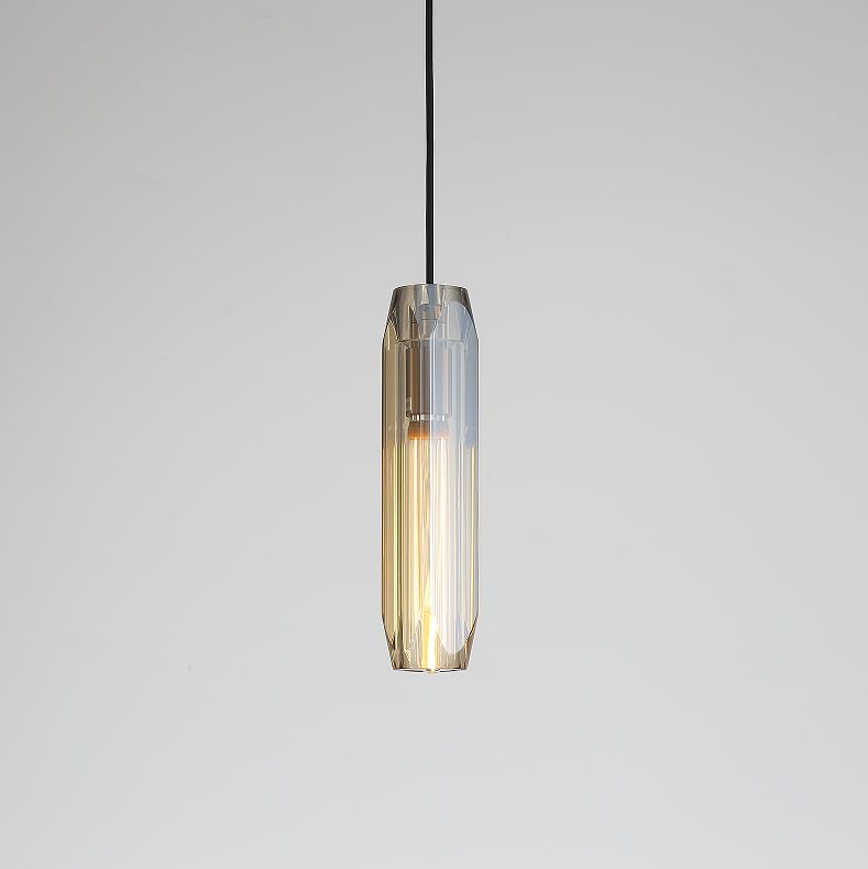 Image of 11.8 inch Modern Pendant Light Fixture with Amber Crystal Lampshade, Adjustable Hanging Ceiling Pendant Lighting for Kitchen Island Dining Room Bar Counter