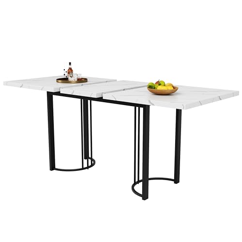 Table rectangulaire aspect marbre blanc et pieds design géométriques - 6