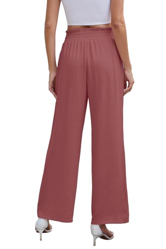 Women's Palazzo Pants Wide Leg High Waisted with Pockets Casual Lightweight Trousers Elastic Waist Summer Beach3