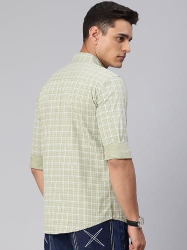 Image of Majestic Man Comfort Slim Fit Spread Collar Small Checked Cotton Casual Shirt