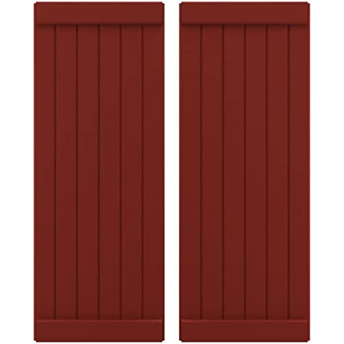 21"W x 31"H Americraft Six Board Exterior Real Wood Joined Board-n-Batten Shutters w/End Batten (Per Pair), Pepper Red