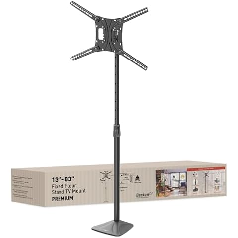 Barkan 13-83 inch Bolted Down TV Floor Stand with Tilt, Swivel and Height Adjustment Stand, Holds Up to 110 lbs, Glossy Finish, 5 Year Warranty, Iron Base, Pole, Fixed, Fits LED OLED LCD Cover