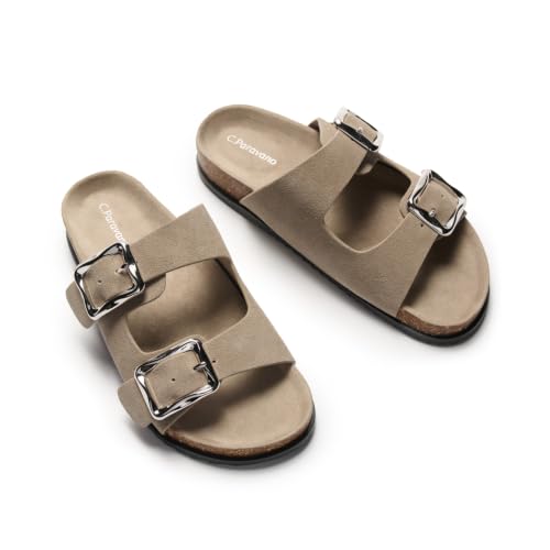 Image of C.Paravano Women Suede Leather Slide Sandal Slip on Wide Width Arch Support