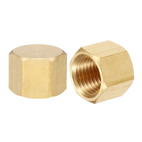 uxcell 2Pcs Brass Compression Cap Fitting Stop Valve Cap 1/4' NPT Hex Thread Pipe Fitting Flare Cap Tubing...