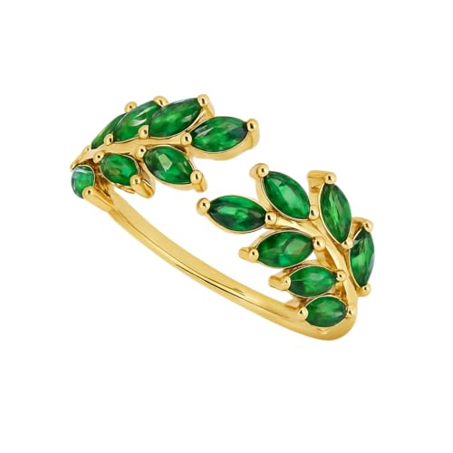 Bague laurier plaqué or et zirconium vert marquise, le cadeau d'anniversaire idéal