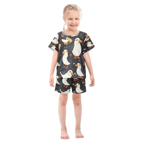Pajama Sets Short Sleeve Birds on Black Background Soft Cotton Summer Sleepwear 2 Piece PJS Size 5-14T4