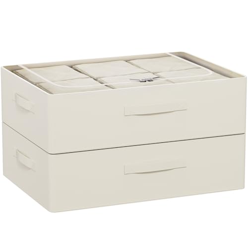 CYhom Under Bed Storage Bins Frame Storage Box Oxford Fabric Sturdy Underbed Container Foldable Stackable Large Capacity Clothes Organizer (Beige, 23.6" x 19.7" x 6.3")