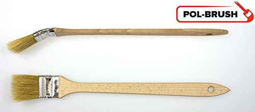 EFO Heizkörperpinsel Set 3 Stück 36 mm | Malerpinsel mit langem Holzstiel für schwer zugängliche Stellen | Fassadenpinsel mit schrägem Kopf für präzises Streichen | Maler Pinsel | Borstenmischung