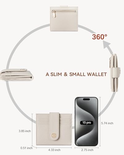 BOSTANTEN Slim Wallet for Women Small RFID Blocking Credit Card Holder Leather Bifold Wallets with Zipper Coin Pocket Beige4