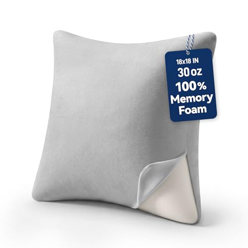 Image of AM AEROMAX 18x18 Inch Memory Foam Pillow Insert, Firm & Fluffy Square Throw Pillow for Couch and Bed, Premium Decorative Stuffer, Heavy Duty & Non-Flattening