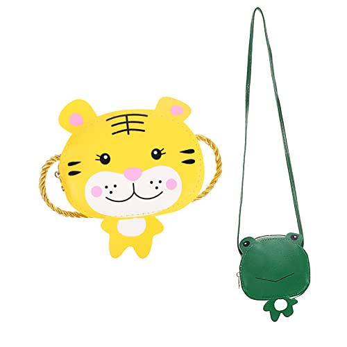 2pcs Cartoon Crossbody Bags for Girls Frog Tiger Design Coin Purse Pu Shoulder Strap Cute Animal Purses for Shopping and Travel