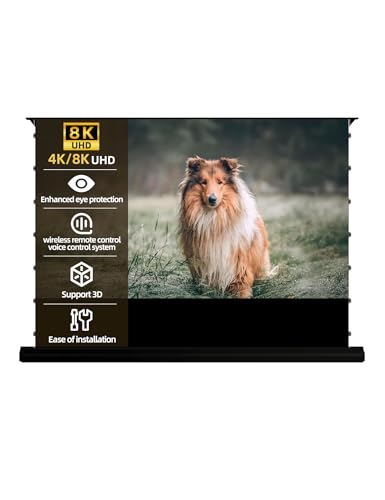 Acmejm Fresnel Motorized Floor Rising Projector Screen for Long/Standard Shrow Projector,Ambient Light Rejecting Movie Screen for Home Theater,Projector Screen Motorized 4K/8K Ultra HD, Active 3D