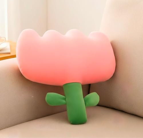 Image of Tickles Tulip Flower Soft Stuffed Plush Pillow Cushion for Kids Boys & Girls Birthday Gift Sofa Room Decor (Size: 30 cm Color: Pink & Green)