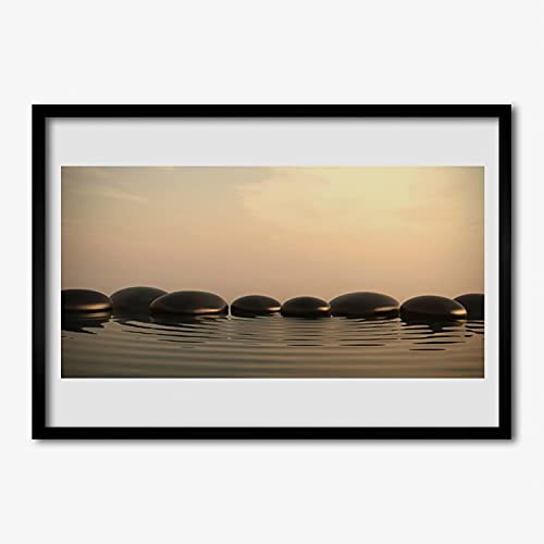 Affiche encadrée haut de gamme Tulup 70x50 cm cadre en MDF motif pierres d'eau