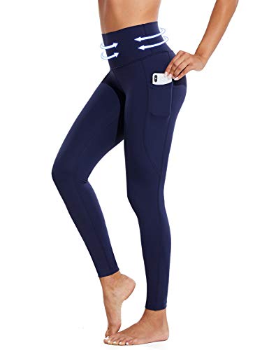 BALEAF Women's Tummy Control Shapewear Leggings High Waisted Compression Slimming Postpartum Yoga Pocketed Pants Navy Blue Size XXL