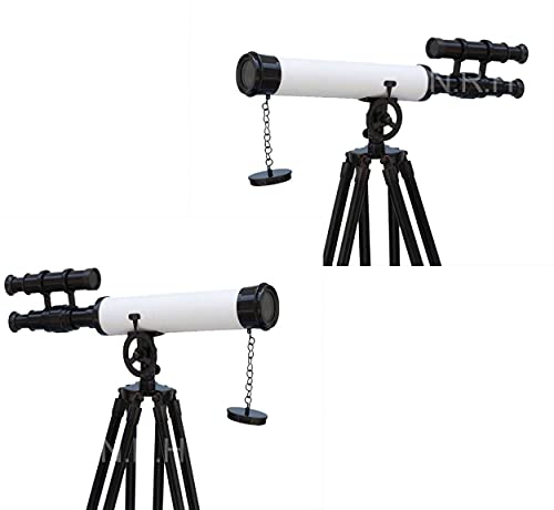 Telescopio con Tavolo Treppiede In Legno Basamento Desktop Doppio Barrel per Home Decor pelle