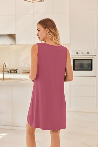 Image of Ekouaer Sleeveless Nightgowns for Women Tank Night Gown V Neck Pleated Chemise Cherry Red
