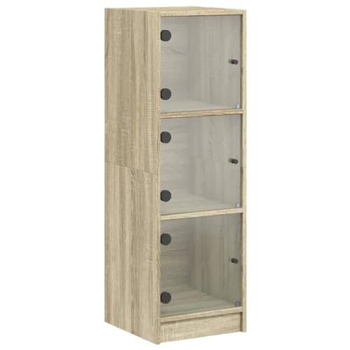 vidaXL Aparador con Puertas de Vidrio, Alacena Decorativa con Almacenamiento, Mueble de Buffet, Armario Alto para Salón Hogar, Roble Sonoma