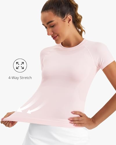 Image of Stelle Women Workout Tops Short Sleeve Seamless Athletic Shirts Yoga Gym Sports Breathable Tees