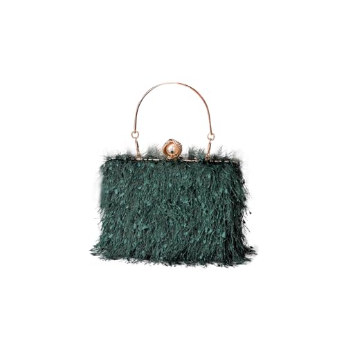 CORIOS Bolsa de Noche Borla para Mujer con Diamantes de Imitación y Perlas - Bolso de Fiesta y Boda Elegante con Cadena Verde Oscuro
