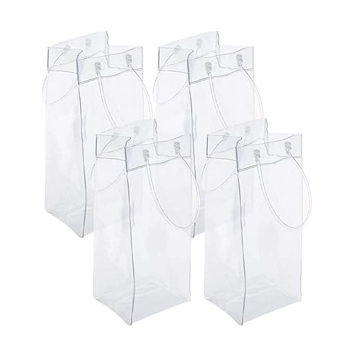 4 Pack Wine Ice Bag Beer Cooler Bag Portable Collapsible Clear PVC White Wine Chiller Ice Bag for Outdoor Party Cold Beverage (4pcs)