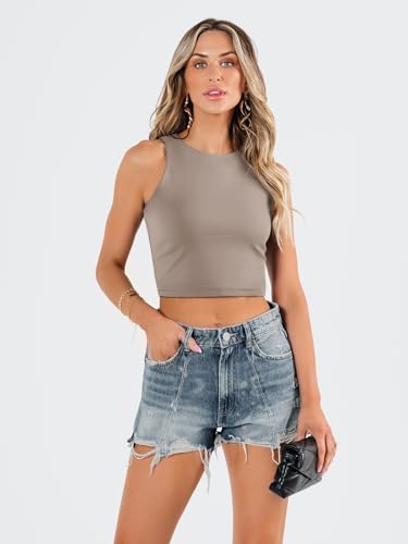 Image of EFAN Women's Double Lined Racerback Crop Tank Top | High Neck Slim Fit Sleeveless Workout Top, No-Bra Essential for Gym, Yoga & Going Out