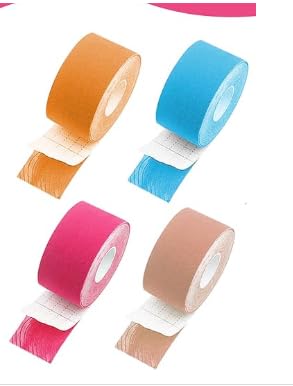 BUTBU 4 Volúmenes Kinesiotape Facial, 2.5cm X 5m Cinta Kinesiologica, Face Tape Lift, Cinta Antiarrugas, Cin-ta Adhesiva Facial para El Estiramiento La Piel, Suave En La Piel (Rojo Azul Naranja Beige）