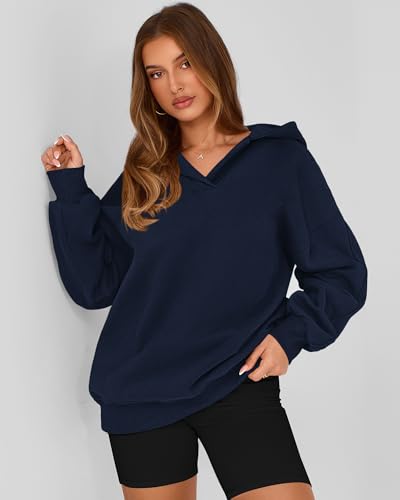 BTFBM Women's Oversized Hoodies Casual Fleece Long Sleeve V Neck Sweatshirts 2025 Trendy Fall Outfits Winter Clothes