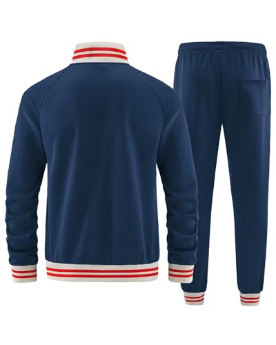 Men's Tracksuit 2 Pieces Set Full Zip Fleece Sweatsuit Casual Outdoor Sports Jogging Suits Set With Stripes2