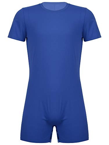 MSemis Men's One-Piece Boxer Bodysuit Leotard Underwear Short Sleeve Press Button Jumpsuit Romper Unitard
