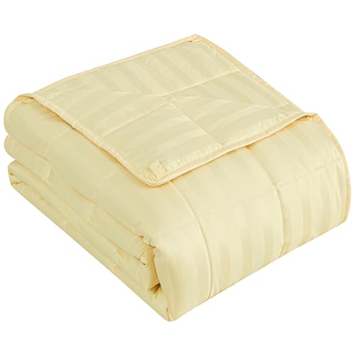 Image of Weighted Blanket for Adults (20 lbs, 48 inch x 72 inch, Mustard yellow Stripes) Heavy Blanket for Sleeping Perfect for 190-210 lbs, Twin Size Breathable Blanket with Premium Glass Bead, Machine Washable