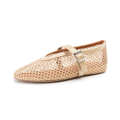 Women Mesh Flats Buckle Strap Round Toe Comfy Causal Ballet Flats Fashion Mary Jane Fishnet Ballerina Flat Shoes3