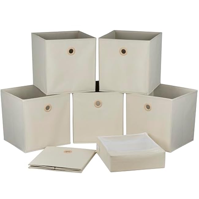 6 Storage Cube 10.5x10.5x11 Storage Bin with Mesh Bag Non-woven Fabric Beige Light Yellow Pastel Yellow Grommet