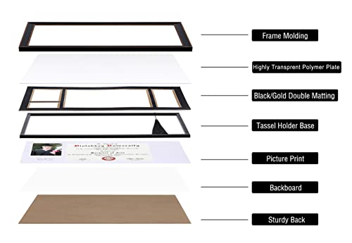 Violabbey Black Diploma Frame With Tassel Holder For 8.5X11 Certificates Document And 4X6 Graduation Pictures, College Degree Frame For Wall Mounted (Black Gold Double Mat) #TOP3