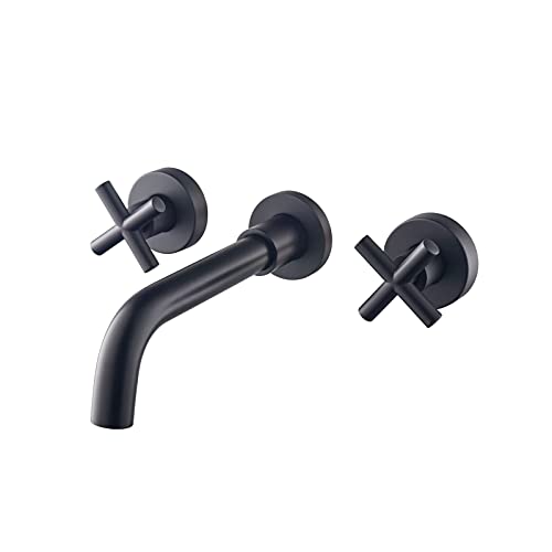 YIHANSS Grifos del Fregadero, Grifo de baño de latón, Grifo de Lavabo de Lavabo Dual montado en la Pared y válvula en Bruto Incluido, Cromo (Color: Oro de circonio Cepillado)