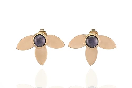 Boucles d'oreilles or 18k fleur de perle noire bijoux faits main - 5