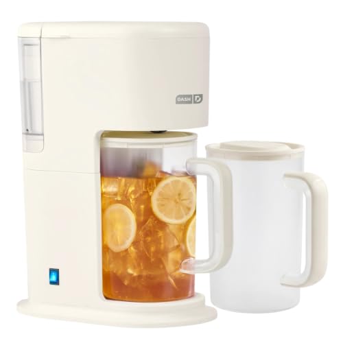 DASH Summer Sippers Iced Tea Maker and Iced Coffee Maker - Dissolves Sugar Brews Over Ice - Reusable Coffee Filter for Grounds Loose-Leaf Tea & Bags - Two 32oz Pitchers & Infuser Cylinders