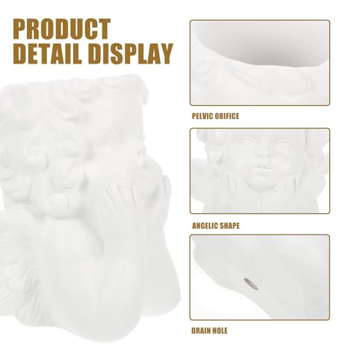 Pot de fleur mignon avec figurine d'ange léger en résine blanche durable