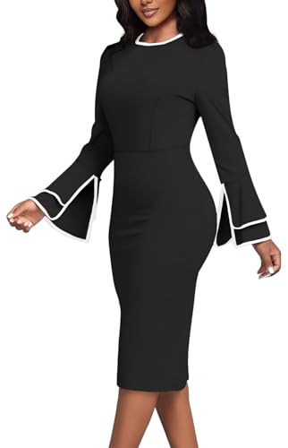 Church Dress for Women Flared Sleeve Midi Pencil Dress Elegant Teacher Office Business Wear to Work Dresses2