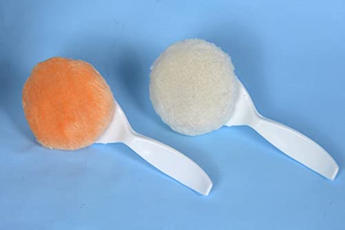 Image of Generic The ChipmunK Store's Makeup Powder Puff Combo with Handle (Peach, White) - Synthetic, Round, 2 Count - Normal Skin - Makeup Blending, Foundation, Concealer