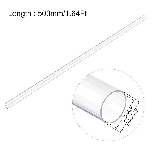 Image of uxcell Rigid Round Clear Tubing 10mm(25 /64'') ID x 11mm(7 /16'') OD x 1.64Ft Length Plastic Tube