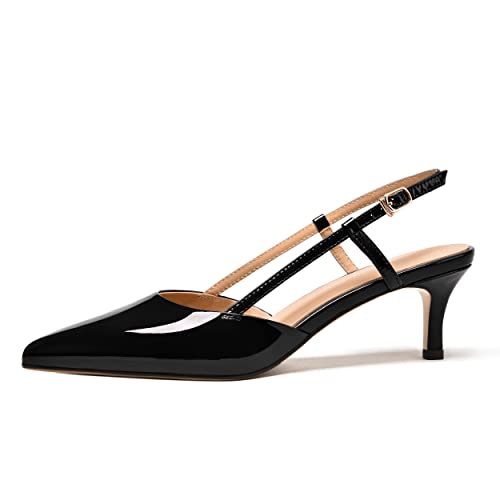 FEMSTEP Womens Dress Slingback Patent Leather Dating Pointed Toe Buckle Kitten Low Heel Pumps Shoes 2 Inch2