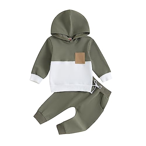 Image of Baby Boy Clothes Set Color Block Long Sleeve Hooded Sweatshirt Pant Sweatsuit Infant Fall Winter Outfits