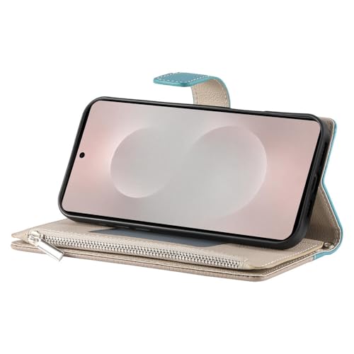 Étui portefeuille Galaxy S21 Plus bleu foncé en cuir grainé avec fermeture éclair