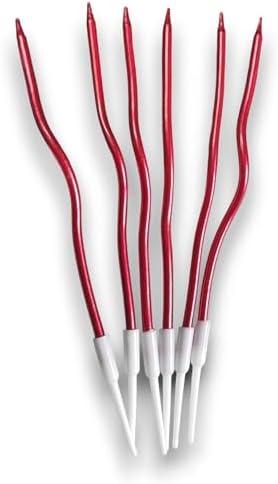 Sidhav Metallic Red Cake Toppers Twisty Shiny Celebration Spiral Candles (Pack of 6)