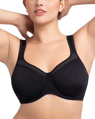 HSIA Bras for Women Minimizer, Full Coverage Plus Size Tshirt Convertible Bra, Unlined Underwire Seamless Cups with Mesh Black