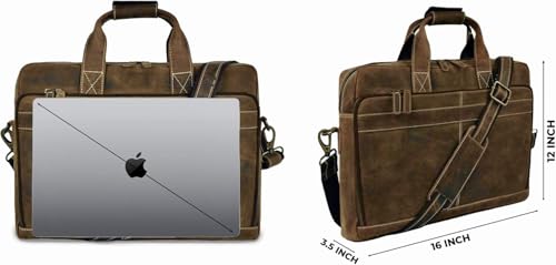 16 Inch Full Grain Leather Laptop Messenger Briefcase Bag for Men - Leather Satchel for Business Travel and Office Crossbody Shoulder Bag - Brown3