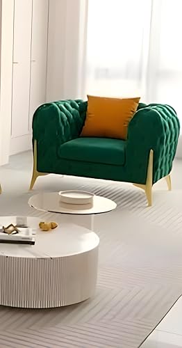 Image of A to Z Furniture Modern Classic Fabric & Valvet Tufted Chesterfield Sofa Living Room and Office (3+1= 4 Seater Sofa Set with Footrest Dark Green)